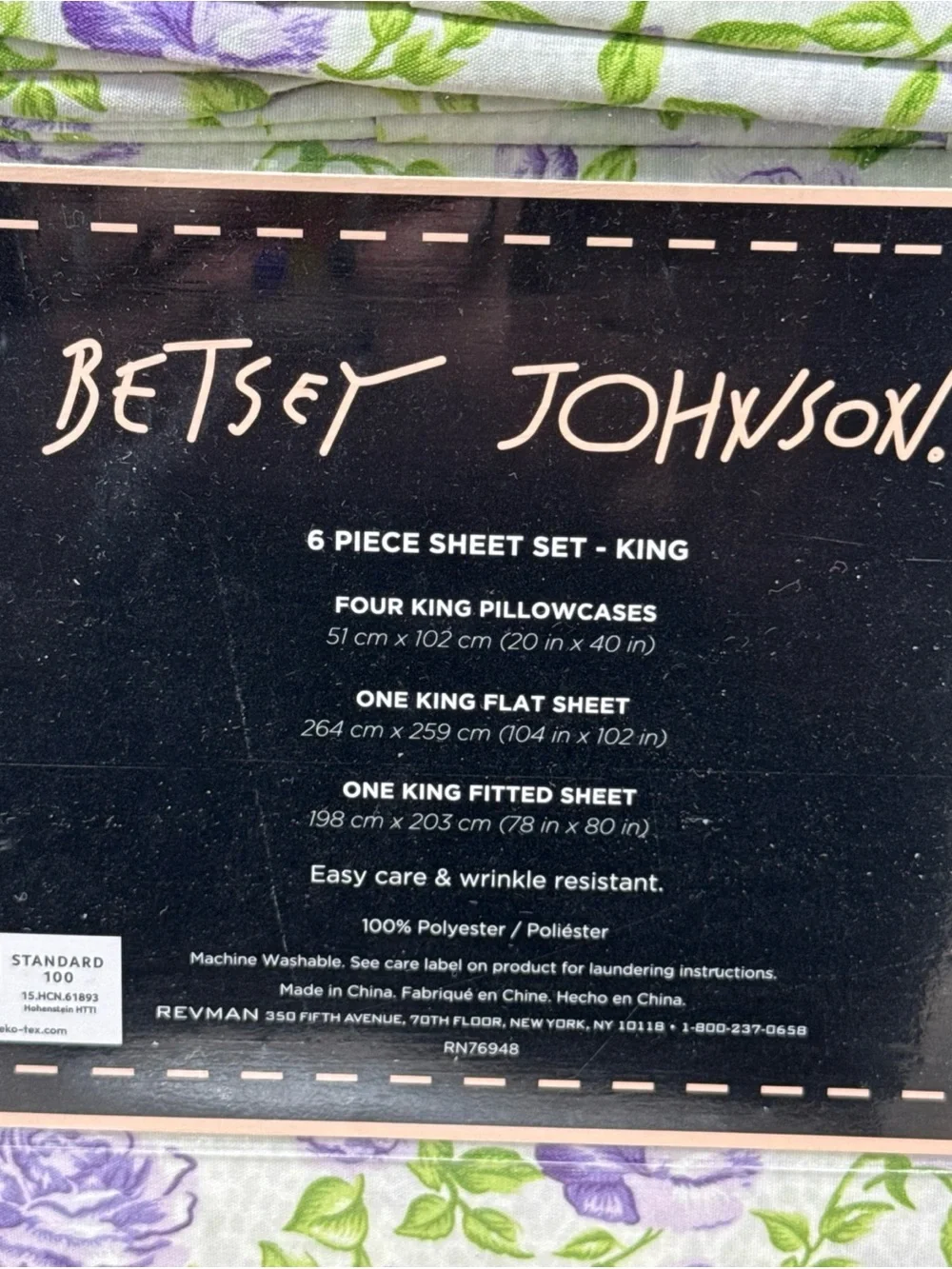 Betsey Johnson Purple and Green Floral King Sheet Set